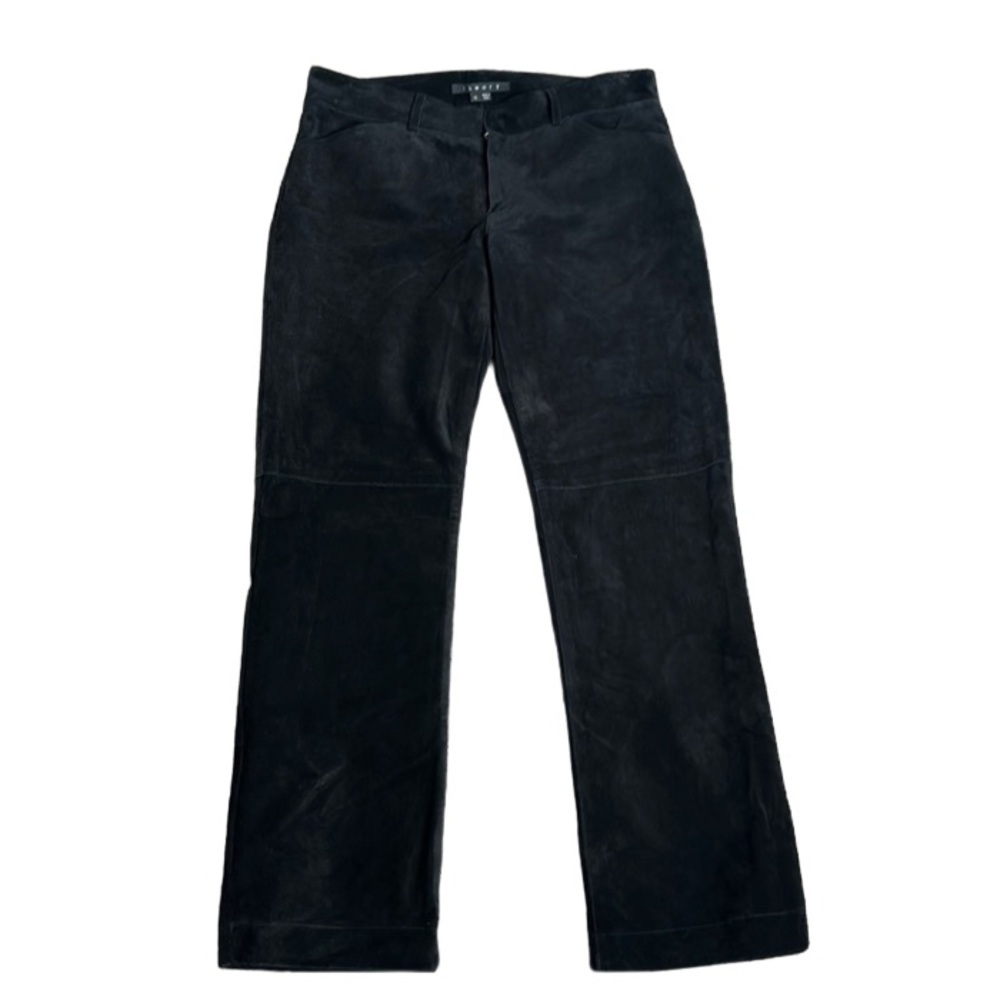 Theory black leather suede pants straight leg size 10